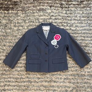 MAXAZRIA Stunning Runway Blazer with 3-D Floral Details, Silk & Cotton, Size XS